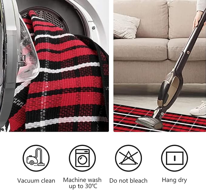 Christmas Red Buffalo Plaid Door Mats Outdoor 2'X3', Cotton Front Door Rug Machine Washable Indoor/Outdoor Area Rug Farmhouse Throw Rug for Layered Door Mats/Porch/Entryway/Kitchen/Bathroom