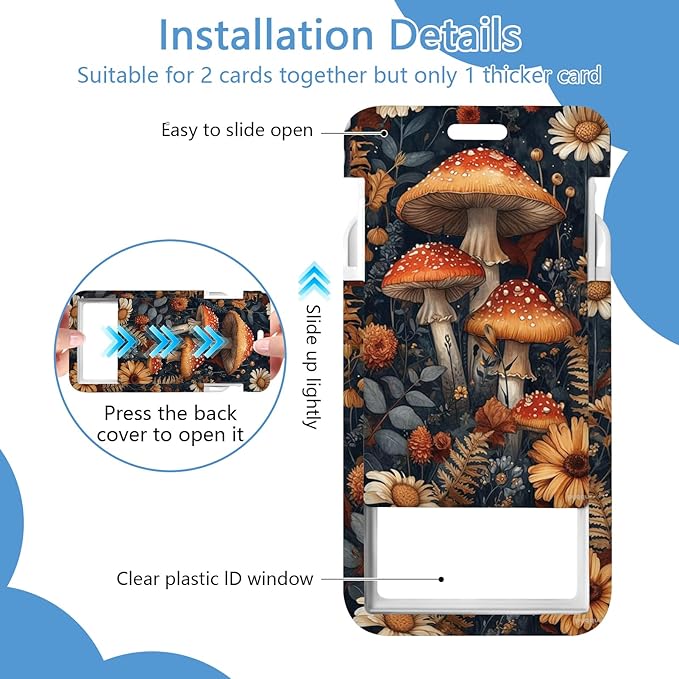 Lanyards with Id Holder, Mushroom ID Badge Holder with Retractable Lanyard, ID Holder with Badge Reel Clips, Name Tag ID Card Holder Teacher Women Doctor Office Gift