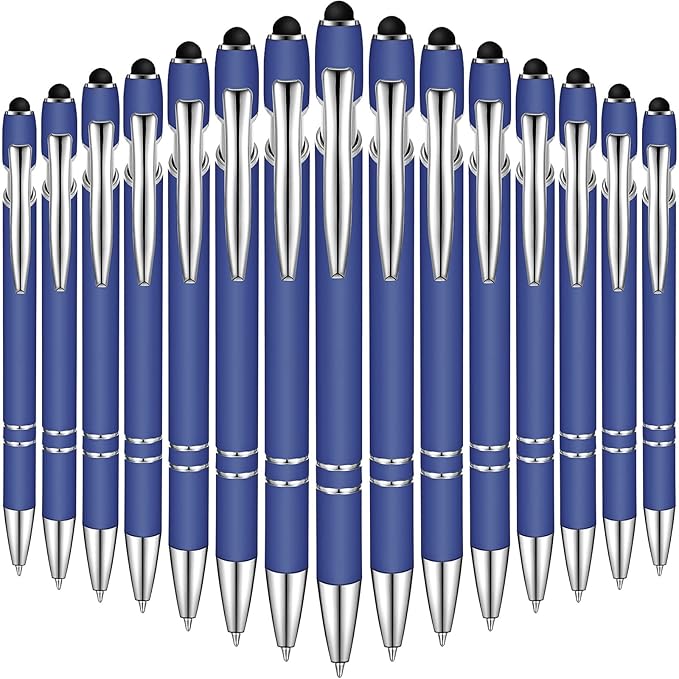 Zonon 38 Pieces Rubberized Ballpoint Pen with Stylus Tip Stylish Metal Pen Capacitive Styli with Soft Rubberized Grip, Black Ink for Most Devices(Dark Blue)