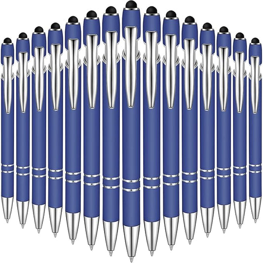 Zonon 38 Pieces Rubberized Ballpoint Pen with Stylus Tip Stylish Metal Pen Capacitive Styli with Soft Rubberized Grip, Black Ink for Most Devices(Dark Blue)