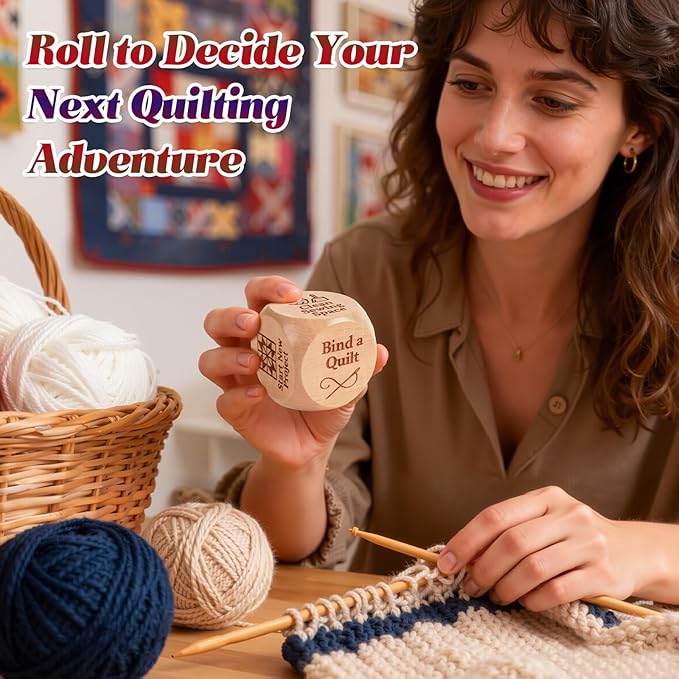 3pcs Quilter’s Dice, 6-Sided Wooden Quilting Decision Dice – Fun Sewing Gift for Quilters, Sewists & Craft Enthusiasts – Handmade Laser Engraved Sewing Tool