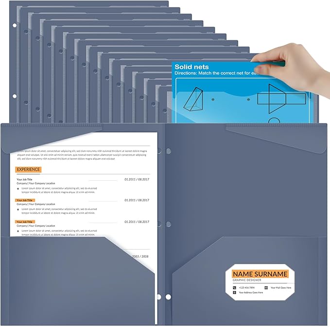 Henoyso 60 Pcs 2 Pocket Plastic Folders with Clear Front Pocket 3 Hole Punched File Folder Letter Size Take Home Documents Holder for Paper Holder Office Business Back to School Supply (Navy Blue)