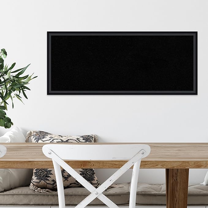 Amanti Art Black Cork Board for Wall, 13x31 Vision Board with Black Wood Frame, Medium Corkboard Office Decor for Home Organization, Modern Corkboard Pinboard to Display Items for Home Organization