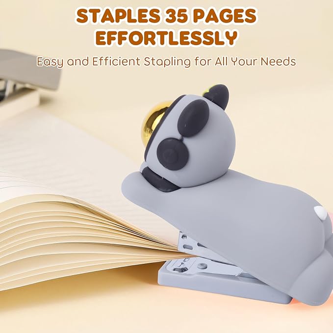 Honagu Cute Stapler, Cartoon Stereoscopic Silicone Stapler, Labor-Saving Office Supplies, Desktop Stationery Gift for Students Kids (Grey)