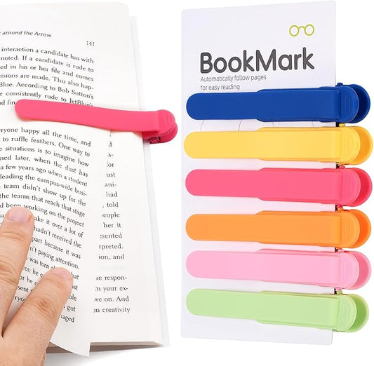6 PCS Automatic Bookmark, Smart Bookmarks for Women Men Book Accessories Silicone Book Mark Bible Book Markers Book Marks for Reading Book Lovers Gifts Bookish Gifts Birthday Party Favors for Kids, C