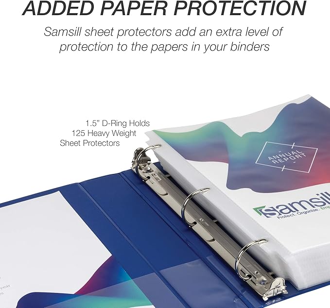 Samsill Durable 1.5 inch 3 Ring Binder, Made in USA, D Ring Binder, FSC 100% Recycled Chipboard, Blue, 4 Pack