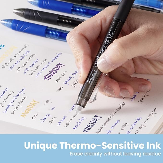 ParKoo 20 Pack Retractable Erasable Gel Pens Clicker, Fine Point 0.7 mm, Make Mistakes Disappear, Black Pens for Writing, Journaling and Crossword Puzzles