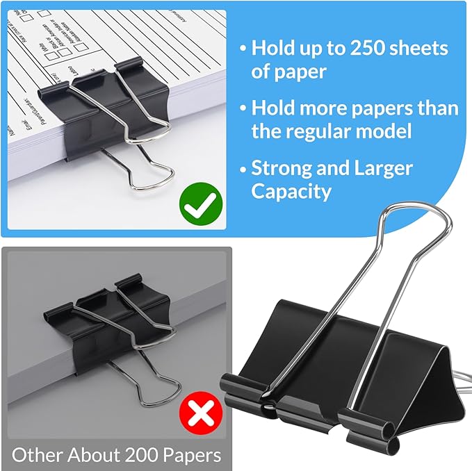 2 Inch 12 Pack Extra Large Binder Clips, Jumbo Paper Clips, Big Paper Clamps, Binder Clips Large Size for Home, School and Office Supplies