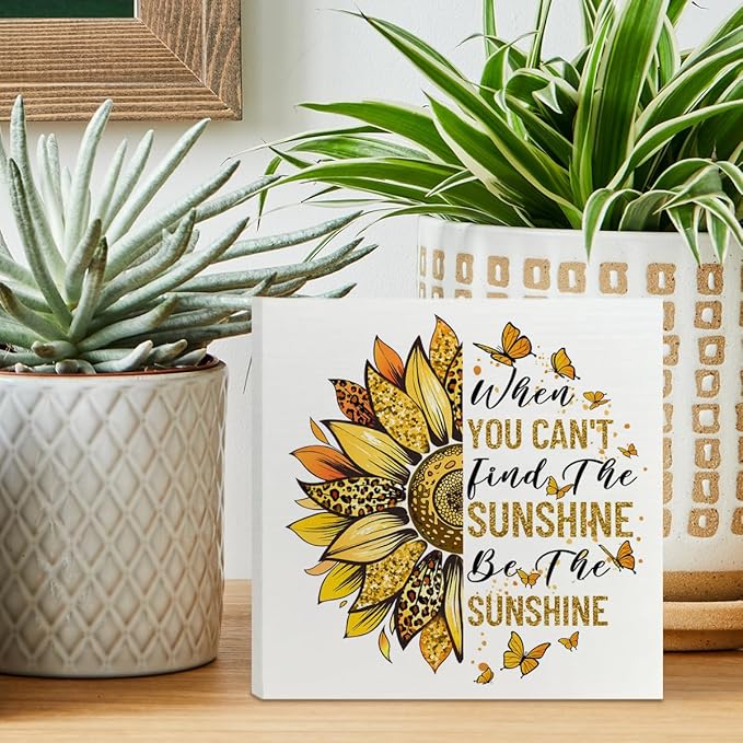 Therapy Office Desk Wooden Box Sign Decor, Mental Health Sunflower Wood Box Sign Decorations for School Psychologist Therapy Office, Gifts for Therapist Psychologist School Counselor, Be The Sunshine