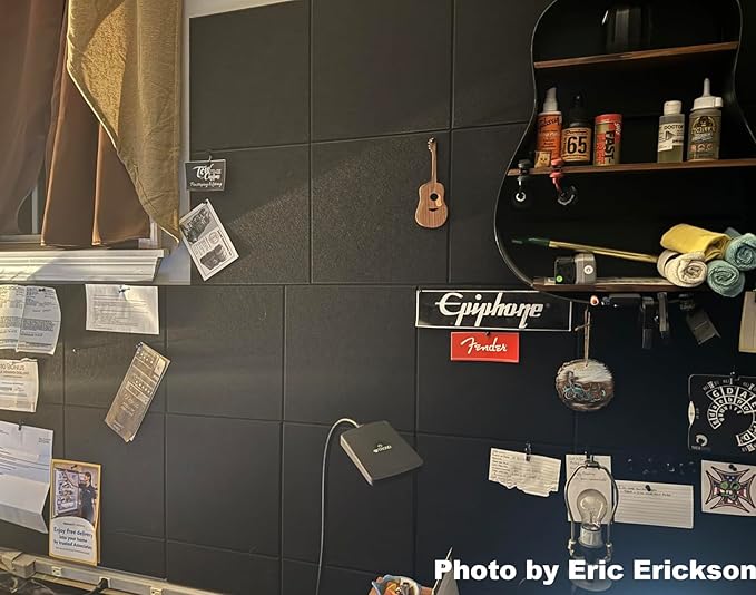 Large Cork Board Alternative - 12-Pack Felt Wall Tiles with Safe Removable Adhesive Tabs, Cork Wall Tiles Bulletin Board Home Office Essentials - Black