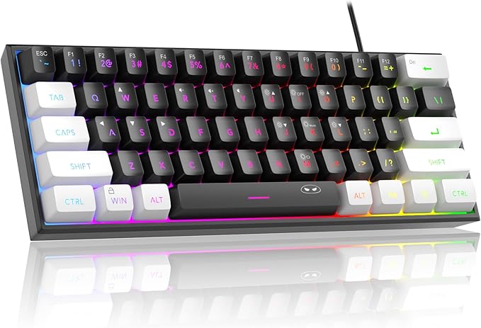 MageGee Mini 60% Gaming Keyboard, RGB Backlit 61 Key Ultra-Compact Keyboard, TS91 Ergonomic Waterproof Mechanical Feeling Office Computer Keyboard for PC, MAC, PS4, Xbox ONE Gamer(White Black)…