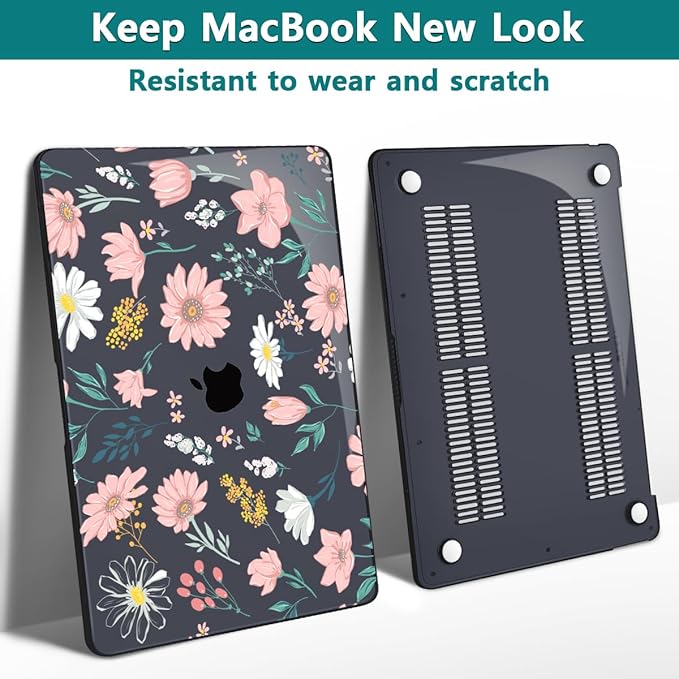 Teryeefi Design Case for MacBook Pro 13 inch M2 M1 A2338 A2251 A2289 A2159 A1989 A1706 (2016-2022,2024 Released), Shockproof Hard Shell for 13 inch MacBook Pro - Petal and Flowers