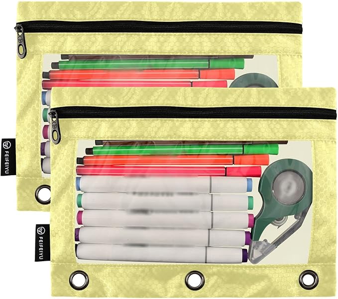 Gredecor Binder Pencil Pouch 3 Ring Khaki Zipper Pencil Pouches Case 2 Pack Clear Binder Organizer for School Office