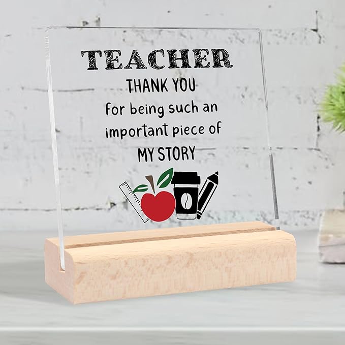 Teacher Appreciation Gifts for Women, End of Year Teacher Gifts Appreciation Gifts for Teacher Graduation Party Gifts Thank You Teacher Clear Desk Decorative Sign With Wooden Stand