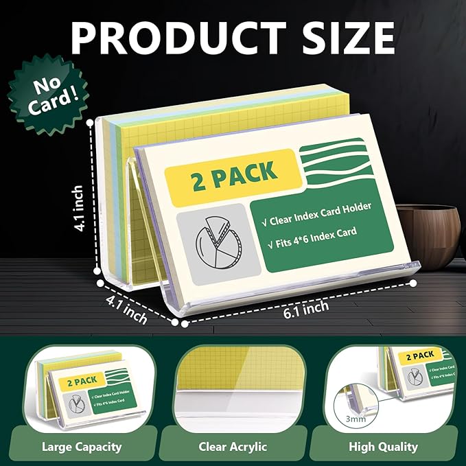 2 Pack Index Card Display Stand 4x6 Index Card Storage Box Flash Card Holder Acrylic Postcard Display Rack Notecard Organizer Business Card Stand for Desk Home Office(Transparent No Card)