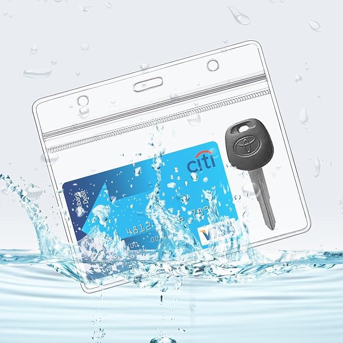 Clear Plastic Name Tag Holder and Metal Badge Clips with Vinyl Straps Waterproof PVC ID Card Holders Heavy Duty(50 Pack, Horizontal Large 3x4)