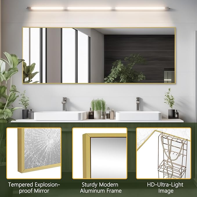 MELOMOIR Gold Mirror Full Length 56"x18" Floor Mirror, Free Standing Mirror Hanging or Leaning, Aluminum Alloy Frame Full Body Mirror for Bedroom Living Room Cloakroom Hallway, Wall Mirror Full Length