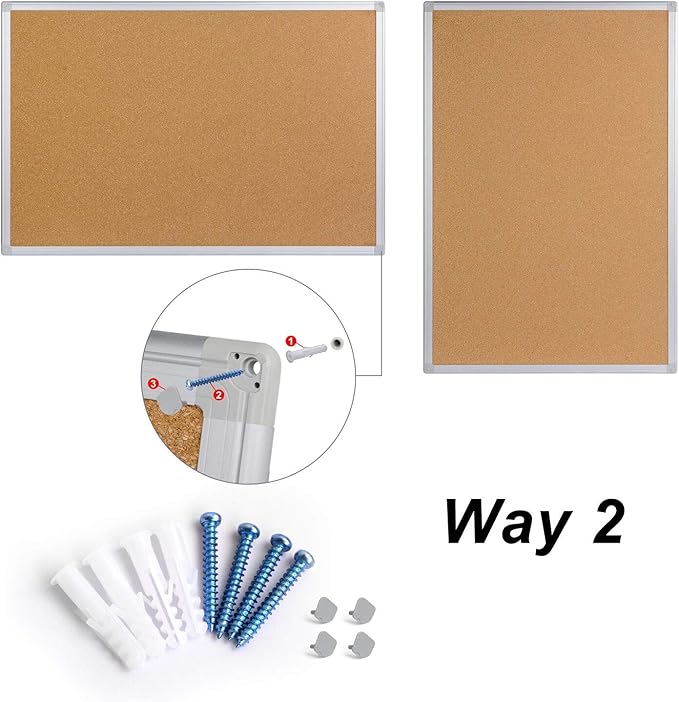 Board2by Cork Board Bulletin Board 24 x 36, Silver Aluminium Framed 2x3 Corkboard, Office Board for Wall Cork, Large Wall Mounted Notice Pin Board