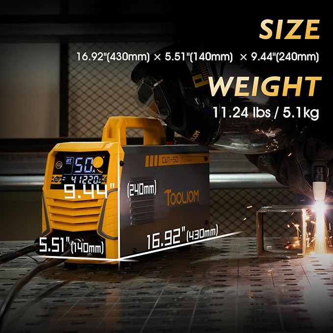 TOOLIOM Large LCD Display Plasma Cutterï¼, 50A Dual Voltage 110V/220V Metal Cutting Machine with Air Pressure Display and 2T/4Tï¼, 1/2" Clean Cut