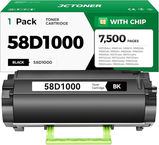 58D1000 Toner Cartridge with Chip Black Replacement for Lexmark 58D1000 58D1H00 Compatible with Lexmark MS725 MS821 MS822 MS823 MS824 MS825 MS826 MX721 MX722 MX725 MX822 MX824 MX826 Laser Printer Ink