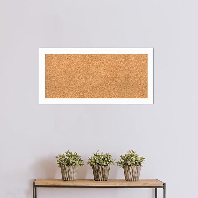 Amanti Art Natural Cork Board for Wall, 19x39 Vision Board with White Frame, Medium Corkboard Office Decor for Home Organization, Casual Corkboard Pinboard to Display Items for Home Organization in