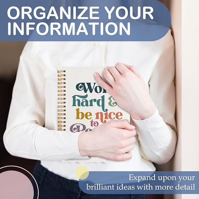 SNNDER Work Hard and Be Nice To People Motivational Journal Notebook, Inspirational Affirmation Journal for Women, Encouragement Kindness Gifts Hardcover Spiral Notebooks 5.5x8.3 Inch