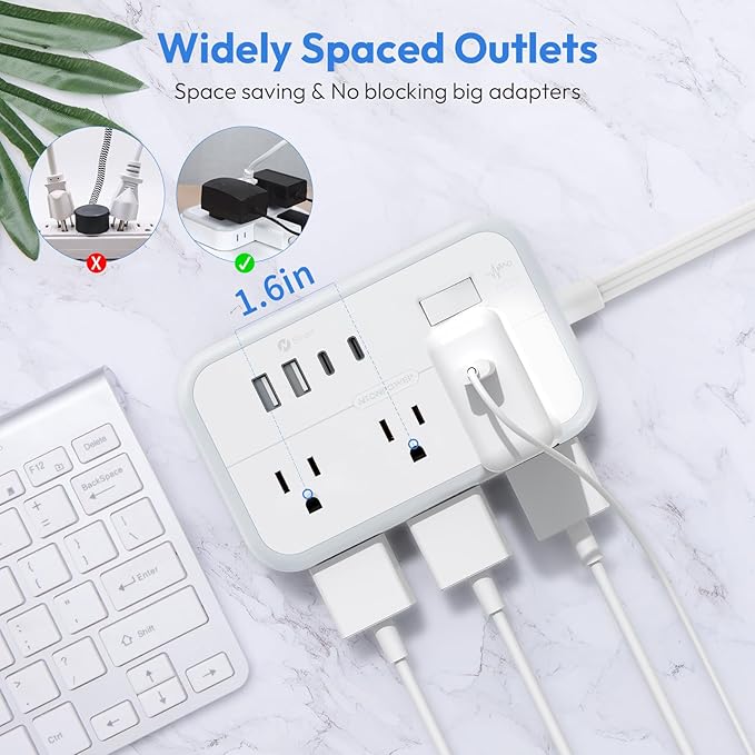 Surge Protector Power Strip 10 ft, Flat Plug Extension Cord with 6 Outlets 4 USB Ports, Outlet Extender Long Cord, Overload Protection, Extension Cord with Multiple Outlets for Indoor, Home, Office