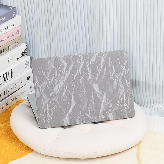 DTangLsm Compatible with MacBook Air 13 inch Case 2022 2021 2020-2018 Release M1 A2337 A2179 A1932 Faux Leather Hard Shell Plastic Case&Keyboard Cover Fit Mac Air 13 inch with Touch ID, Wrinkled Grey