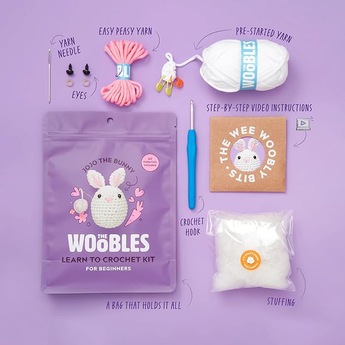 The Woobles Crochet Kit for Beginners - Easy Arts and Crafts Knitting & Crochet Animals Kit As Seen On Shark Tank - JoJo The Bunny