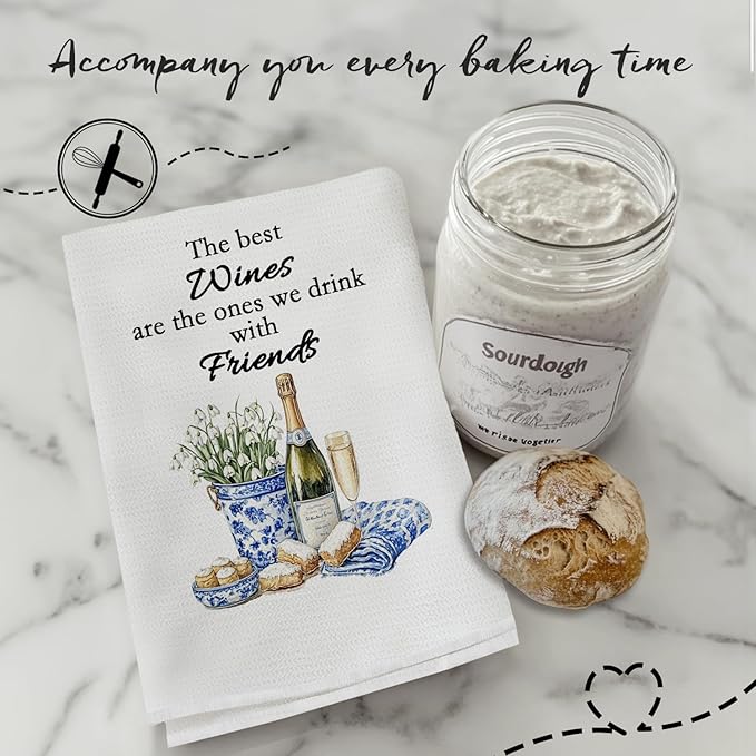 Chinoiserie Wine Kitchen Towels, Wine Lover Gifts Hand Towels for Kitchen Decor, grandmillennial Champagne Bottle Glass Decorative Dish Tea Towels for Home Bar, 16x24 Inch