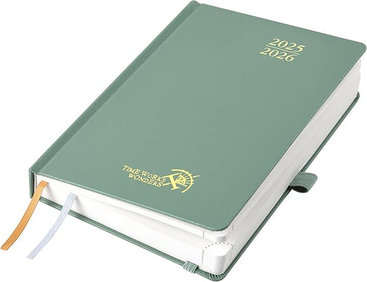 POPRUN 2025-2026 Daily Planner One Page Per Day (Medium - 5.75'' x 8.5'') - Academic Calendar (July 2025 - June 2026), 2025 Day Appointment Book with Monthly Tabs, Hardcover - Midnight Green
