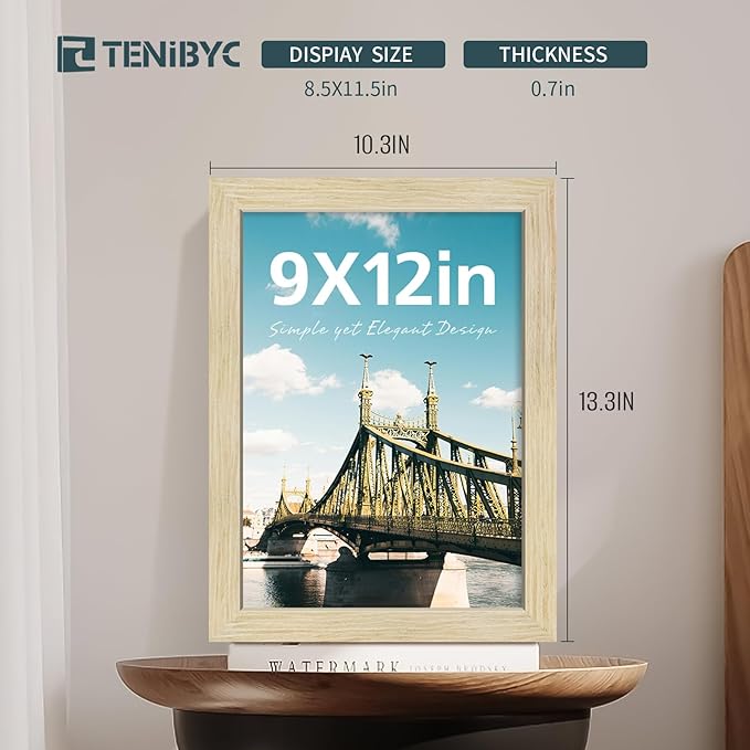 9x12 Picture Frames Set - 3 Pack - Natural Oak Wood - Tempered Glass - for Wall Photos, Family Memories, Posters & Puzzles, Home Decor