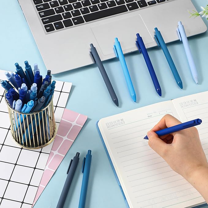 100 Pcs Ballpoint Pens Bulk Retractable Writing 1. 0 mm Black Ink Cute Pens Smooth Writing Color Fancy Gift for Teacher Student Employee Office School Home Baby Shower Supplies (Blue Series)