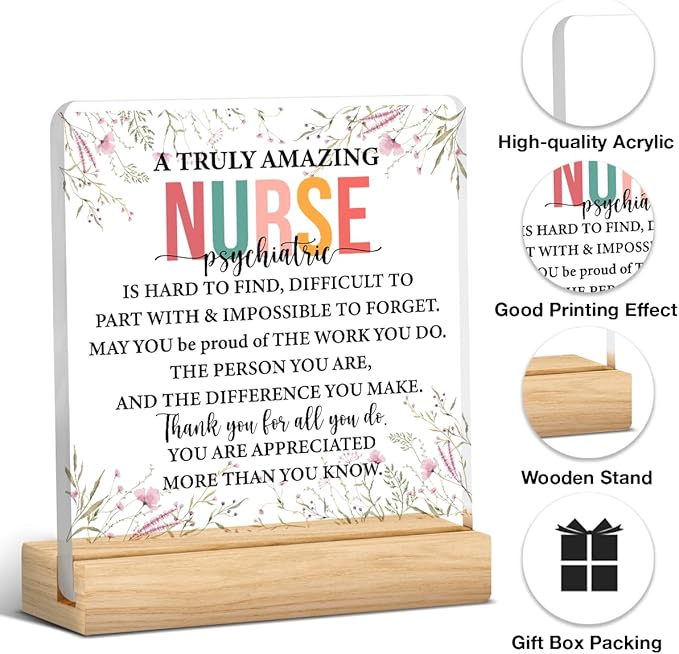 Psychiatric Nurse Gifts for Women Nurses Week Gifts Appreciation Thank You Graduation Gift for Nurse Office Desk Decor for Home Acrylic Sign Christmas Gift