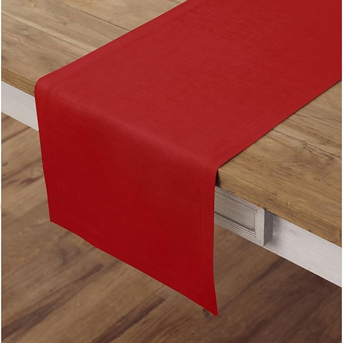 Solino Home Linen Red Table Runner 108 Inches Long - 100% Pure Linen 14 x 108 Inch Table Runner for Christmas, Holiday, Winter - Fete