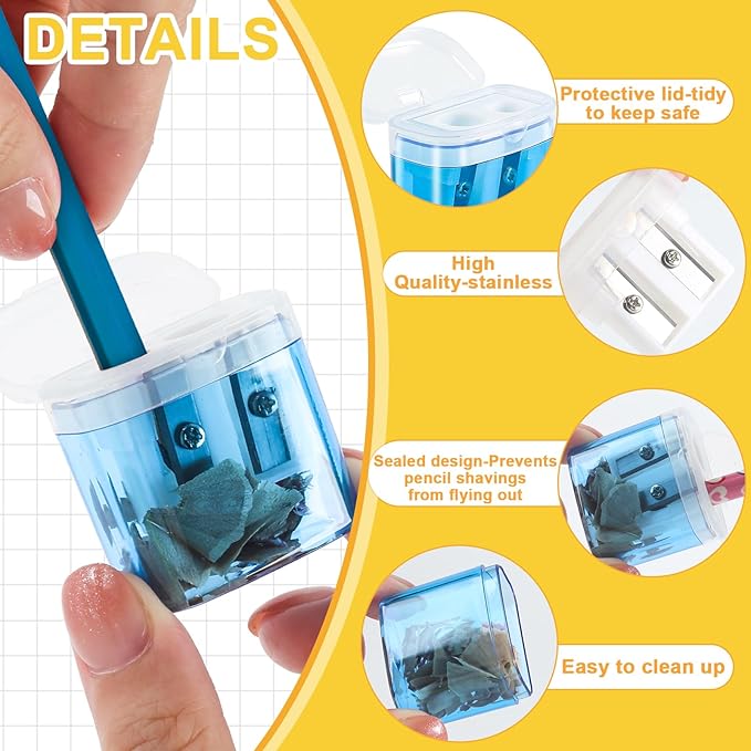 160 Piece Pencil Sharpener Bulk, Manual Dual Holes Pencil Sharpeners for Kids, 4 Colorful Handheld Pencil Sharpeners with Lid Portable Compact for School Supplies Classroom Office Students Home