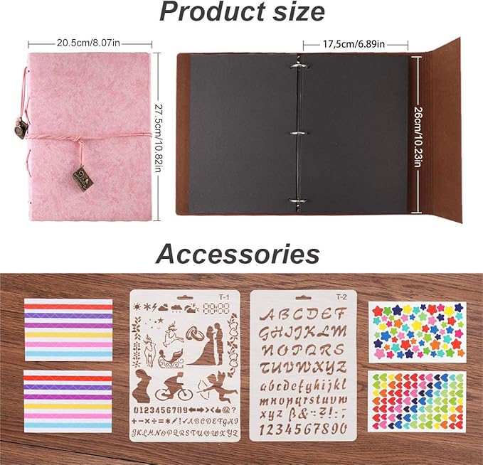 ThxMadam Pink Scrapbook Album Wedding Guest Book Vintage Leather Photo Album Love Memory Book with 60 Black Pages Present for Valentines Anniversary Mother’s Day Birthday Gift for Wife Mum Girlfriend