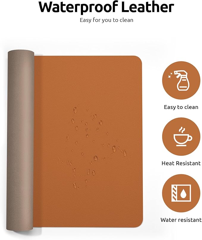 YSAGi Leather Desk Pad Protector, Office Desk Mat, Large Mouse Pad, Non-Slip PU Leather Desk Blotter, Laptop Desk Pad, Waterproof Desk Writing Pad for Office and Home (Brown, 31.5" x 15.8")