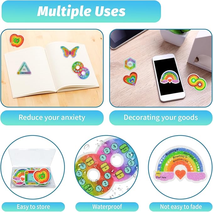 24 Pcs Sensory Sticker Set - Anxiety Sticker Kit with Different Textures, 2 Textured Surface Tactile Stickers for Teens & Adults - Sensory Strips - Stress Relief Classroom Must Haves