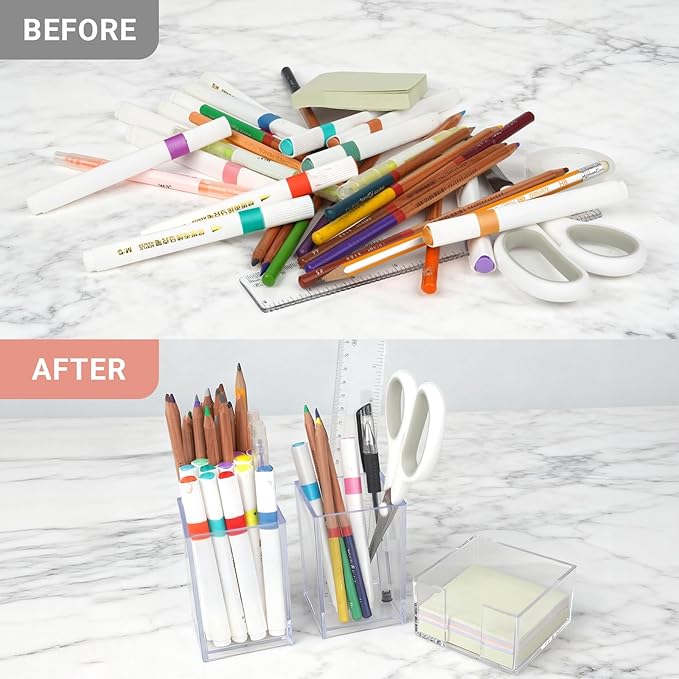 3 Pcs Acrylic Pen Pencil holder and Sticky Note Holder,Clear Desk Organizer,Desk Accessories for Office School Home