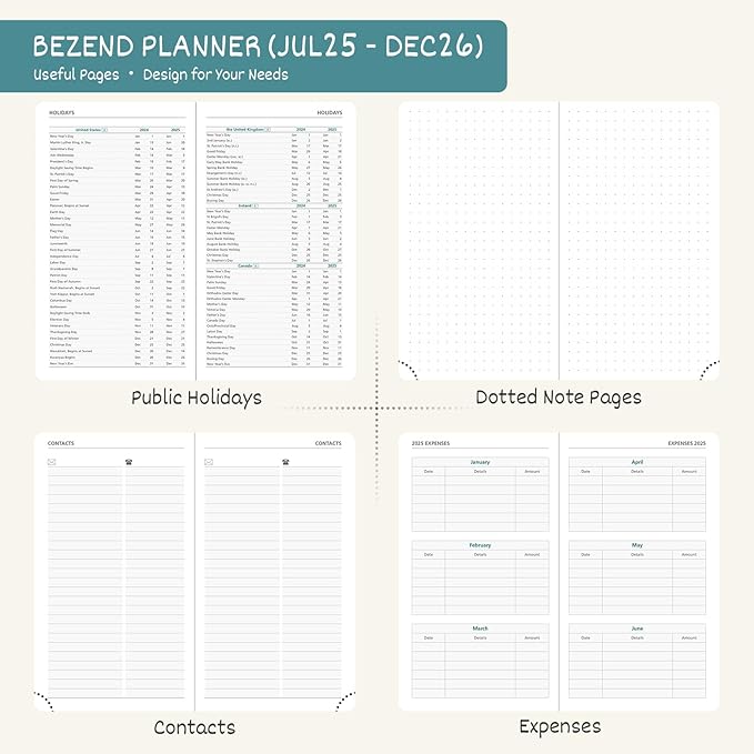 BEZEND Pocket Planner 2026 Weekly and Monthly (3.5" x 6") Small Calendar Book for Purse (Jul 25-Dec 26) with Daily Appointment, Storage Pocket, Pen Holder, PU Leather Hardcover - Black