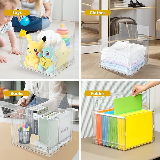 MUKAI File Box Organizer, Hanging Folder Storage Boxes, File Folder Organizer with Slide, Filing Crate Bin Holder with Letter-size File Holder Filing Box for Office, Home, Decor (2)