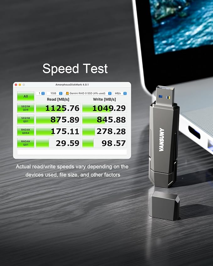 Vansuny 256GB USB Solid State Drive Up to 1000MB/s USB 3.2 Gen 2 Dual SSD USB A + Type C Portable External SSD for Android Phone Tablet Laptop MacBook PC