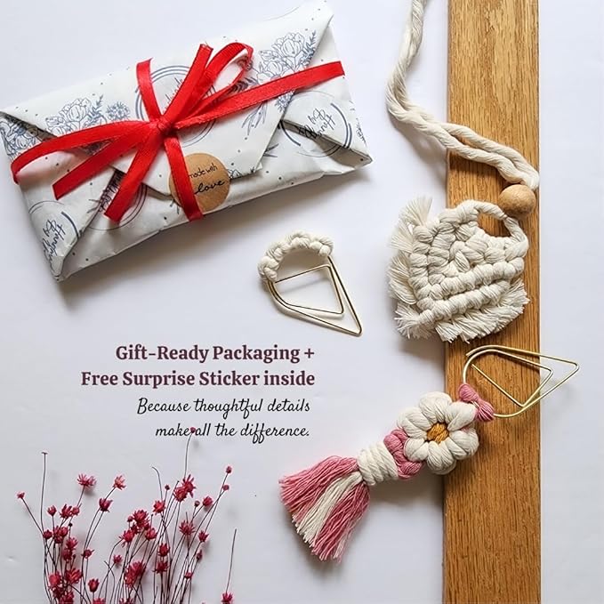 Set of 3 Whimsical Bookmark | Book tabs Classroom Must Haves Crochet Flower Bookmark Paper Clips Bullet Journal Tassels for Bookmarks Cute Things Teacher Must Haves