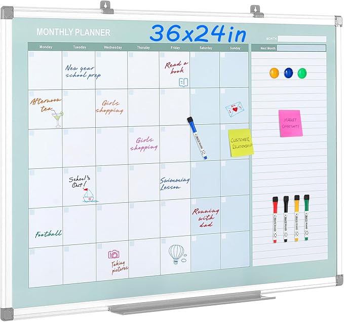 MAKELLO Dry Erase Calendar for Wall, Large White Board Calendar with Next Month for Office, Family, Kitchen and Bedroom, 36x24 inches