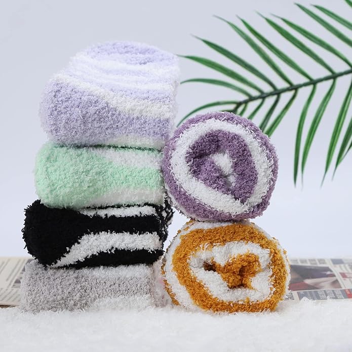 Womens Fuzzy Socks Microfiber Soft Cozy Warm Slipper Sleeping Winter Sock Fluffy Cabin Plush Stocking Stuffers