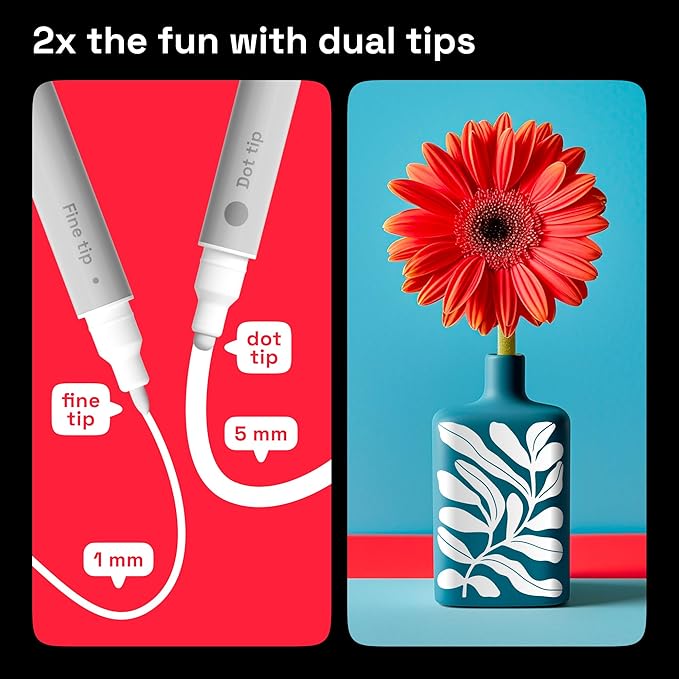 ARTISTRO 5 White Dual-Tip Acrylic Paint Pens for Rock, Ceramic, Glass, Wood, Fabric - White Markers for Acrylic Painting, 5mm Dot + 1mm Fine Tips