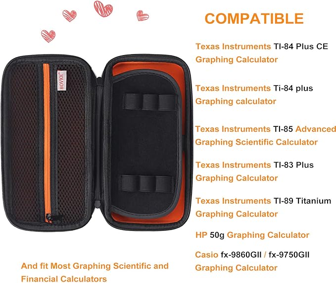 BOVKE Hard PU Graphing Calculator Carrying Case for TTexas Instruments TI-30XS Multiview/TI-34 Multiview/TI-36X Pro Scientific Calculator, Extra Pocket for USB Cables Pens Other Items, Black