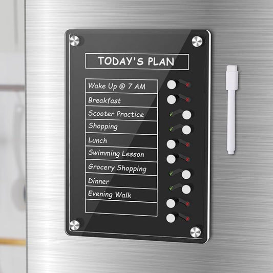 NiHome Black Acrylic Magnetic to Do List Planning Board with Sliders & Desktop Stand,Chore Chart for Kids & Adults,Checklist Routine Chart Task Board for Fridge & Desk,For Magnetic Metal Surfaces Only