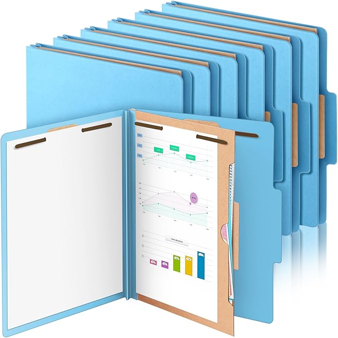 Skyygemm 12 Pack Classification File Folders Bulk with Divider and 2" Expansion, Pressboard Folder with 2 Prong Fasteners for Employee Records Medical Charts Office Document Organization(Blue)
